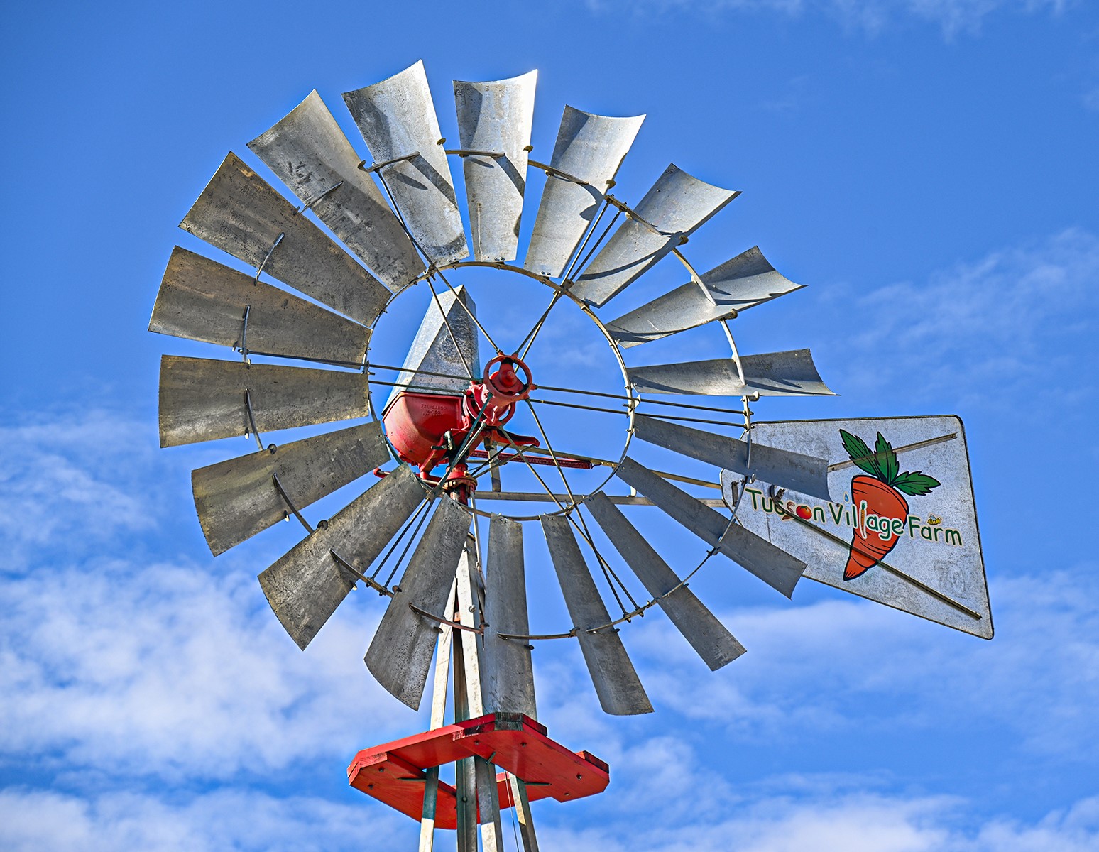 A closeup of a windmill at Ƶapp Village Farm.